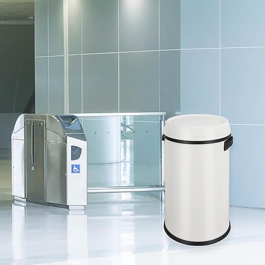 GarveeHome 17 gal/65 L Swing Top Trash Can, Stainless Steel Rubbish Bin, Commercial Grade Waste Container, Round Garbage Can for Outdoor, Home Office, Restaurant, White