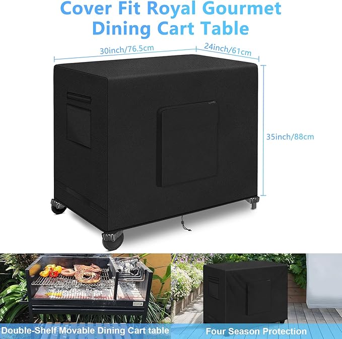 Kovshuiwe 30"L x 24"W x 35"H Outdoor Table Cover for Dining Cart Table, Stainless Steel Grill Cart Trolley Table with Wheels Three-Shelf Movable Food Prep and Heavy Duty Table Grill Cart