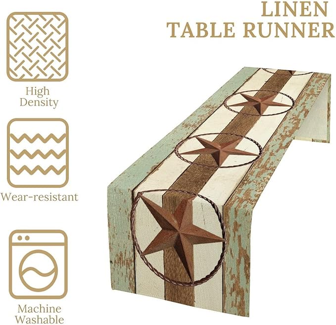 Texas Western Star Table Runner, Farmhouse Cowboy Country Barn Star Table Runners for Home Living Room Holiday Dinner Scarf Decor, 13x60inch