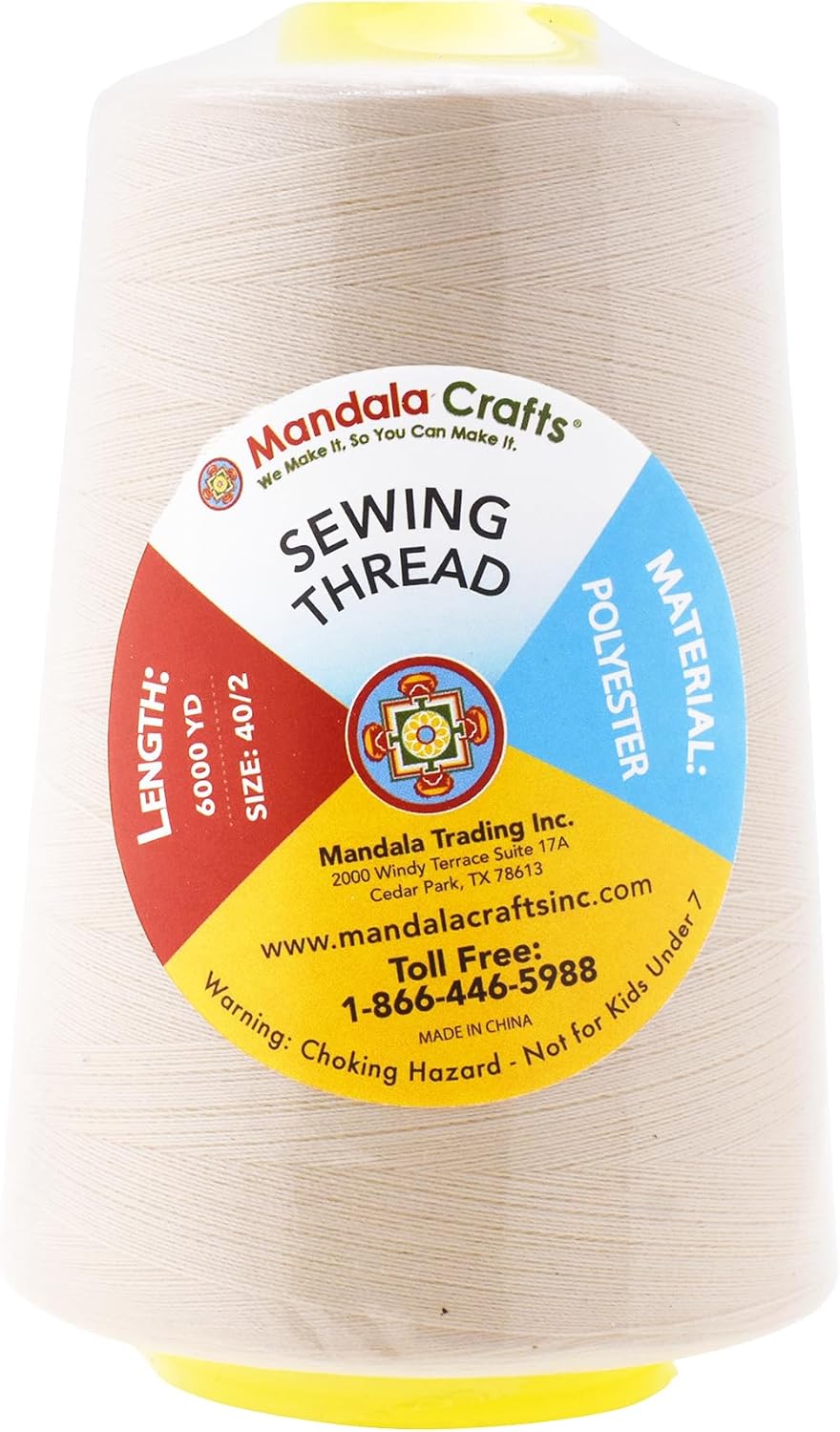 Mandala Crafts 4 Pack of Serger Threads Cones Spools - 40S/2 24000 Yards Polyester Ivory Threads for Sergers Machine and Overlock Quilting Sewing Machine