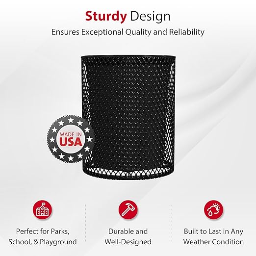 Leisure Craft Heavy-Duty 32 Gallon Receptacle, Portable, Liner Included, Made with Heavy-Gauge Metal and a Durable Thermoplastic Coating, Commercial Outdoor Park Receptacle, Made in The USA