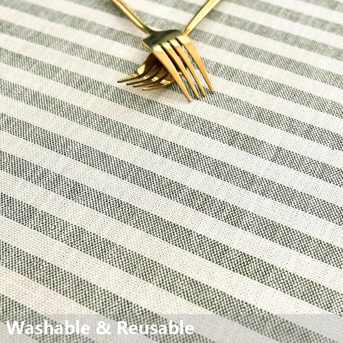 TruDelve Rectangle Cloth Tablecloths Olive Green Striped Tablecloth Boho Fabric Cotton Tablecloths Outdoor Table Cover Rectangle Tables (Green,70"x 55",Rectangular)