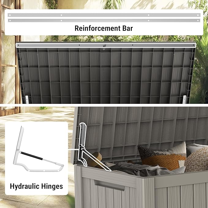Mars Villa 180 Gallon Outdoor Storage Box, Large Waterproof Resin Deck Box for Patio Furniture Cushions, Pool Supplies, Gardening Tools, Lockable, Weatherproof and UV Resistant, Greige