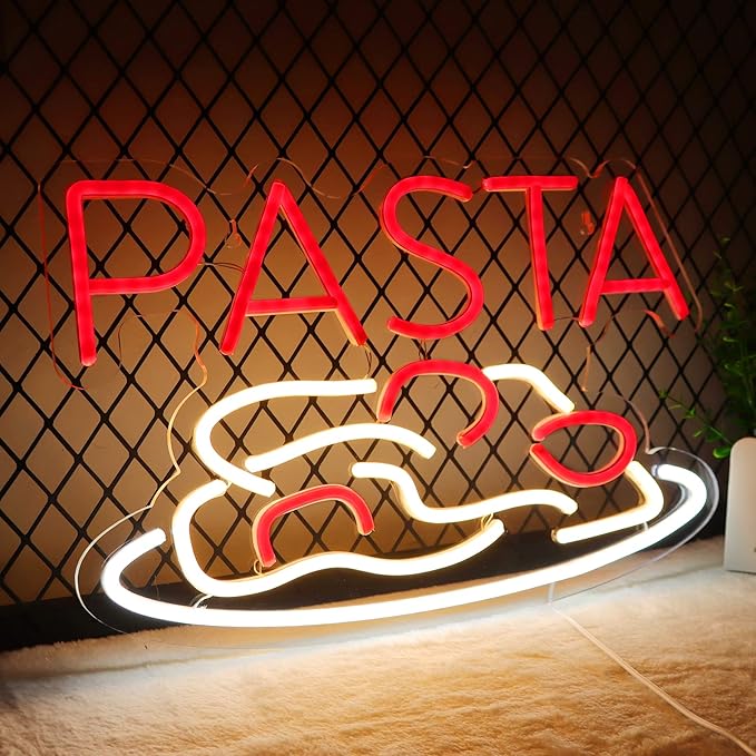 JFLLamp Pasta Neon Signs for Wall Decor Neon Lights for Bedroom Led Business Signs Suitable for Italian Pasta Restaurant Noodle Unique Gift for Lover 5V Power Adapter 16 * 10.6 Inch(Red+White)