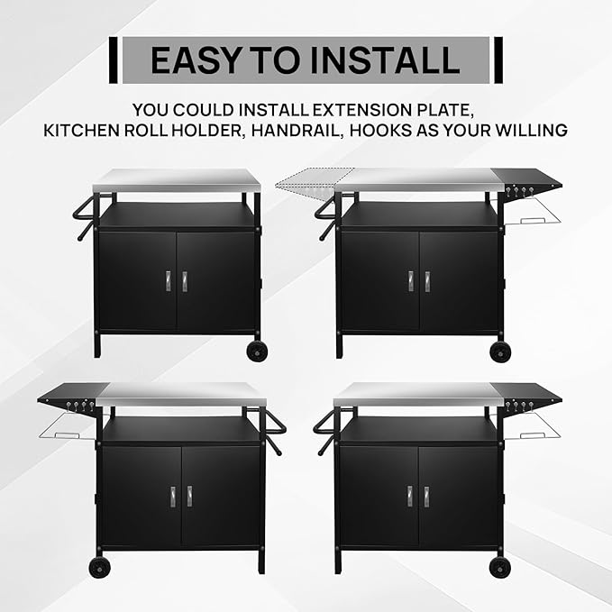 35" H Outdoor Grill Cart- Outdoor BBQ Prep Table, Lockable Wheels & Magnetic Cabinet for Patio, Backyard, Tailgating