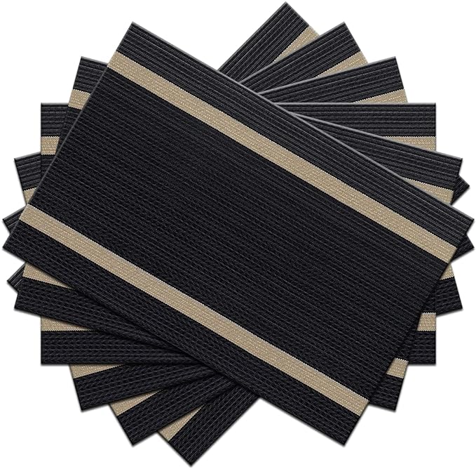 PIGCHCY Placemats Set of 6, Black Elegant Placemats Washable Non-Slip Luxurious Durable Table Mats for Home/Dining Room Decoration