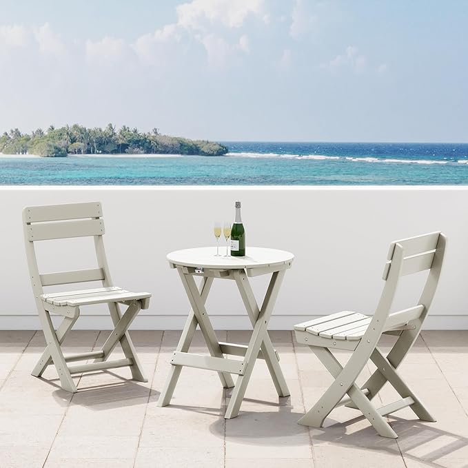 Costaelm Paradise 3-Piece Outdoor HDPE Folding Patio Bistro Table and Chairs, Sand