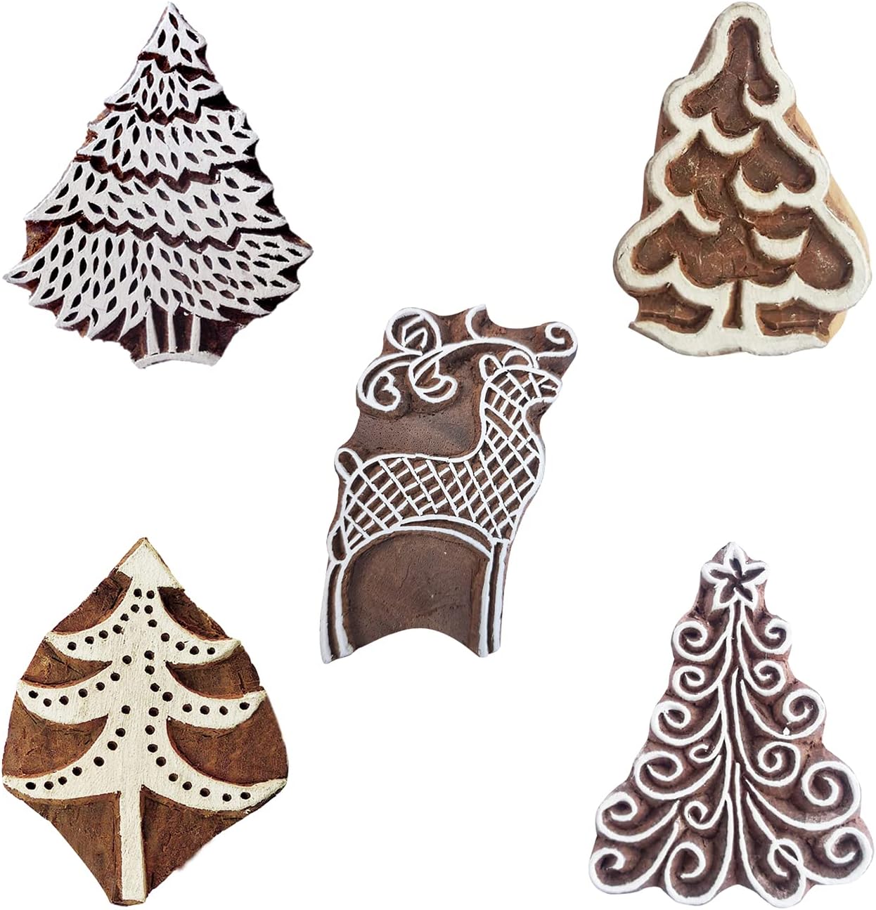 Royal Kraft Xmas Wooden Printing Stamps (Set of 5) - DIY Henna Fabric Textile Paper Clay Pottery Blocks Htag2217