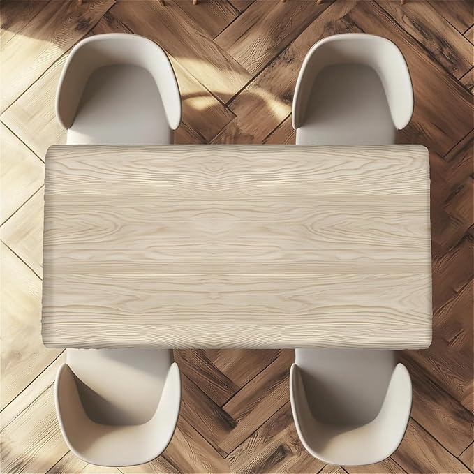 Rectangle Table Cloth Cover Waterproof Elastic Fitted Polyester Fitted Tablecloths for 8 Foot Tables for Indoor,Picnic, Camping, Outdoor （96" x 30"，Wood Grain）