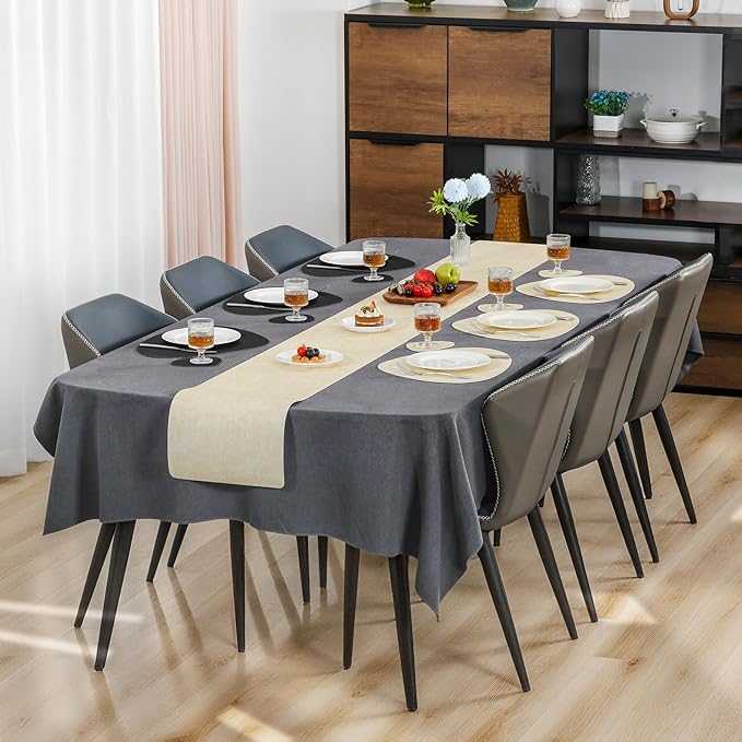 Placemats and Coasters, Washable Reversible Placemats Round Faux Leather Wipeable Place Mats Non Slip Heat Resistant Indoor Outdoor Table Mats (Set of 4, Cream Black)
