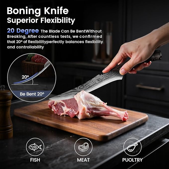 Brisket Slicing Knife Set, Carving and Boning Knife for Meat & Turkey Cutting, Japanese Style High Carbon Steel Kitchen Knives Set For Home & BBQ, Wood Ergonomic Full Tang Handle, Christmas gift