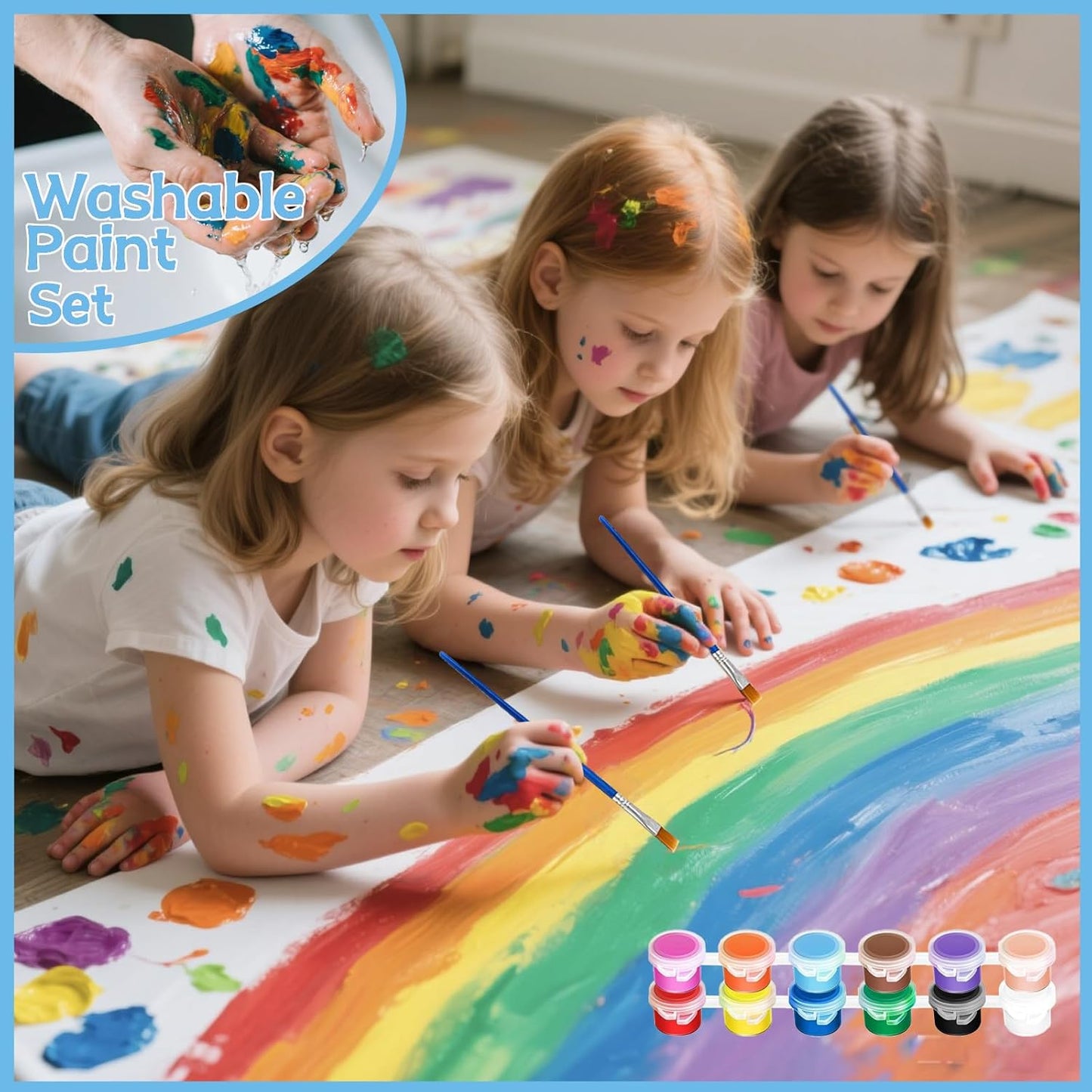 10 Pack Mini Acrylic Paint Set, 12 Colors Washable Paint Strips for Kids & Adults - Includes 20 Brushes (10 Flat + 10 Pointed), kids Paint Kits for Easter Eggs, Birthday, Classroom Party, Art Gifts