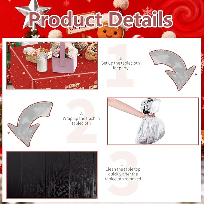 Merry Christmas Party Table Cloth Decorations Red Orange Gingerbread Plastic Xmas Tablecloths - 54x108inch Snowflake Christmas Tree Disposable Table Cover for Holiday Indoor Outside Home