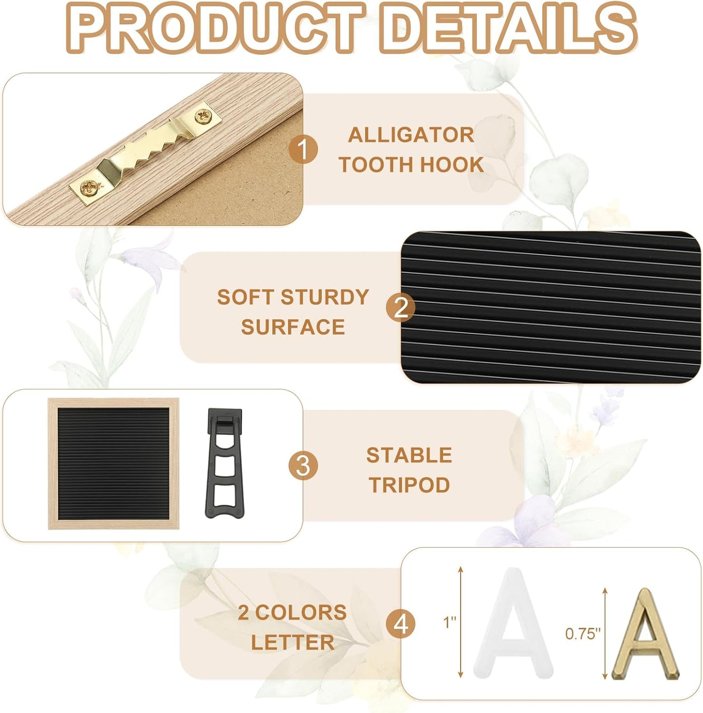 PATIKIL Felt Letter Board, 10x10Inches Black Brown Wooden Changeable Message Board with Storage Bag Stand for Kitchen Menu Classroom Farmhouse Decor Notes, White Bronze Letter