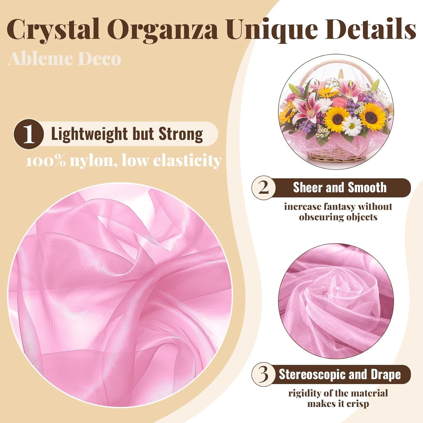 Organza Fabric by The Yard, 60 Inch Wide 3 Yards (9 ft) Long Sheer Fabric for DIY Sewing Projects Wedding Decorations Party Backdrops Curtains (Lt Pink)