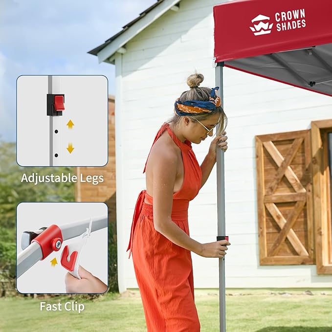 CROWN SHADES 12x12 Pop Up Canopy Tent Instant Commercial with 150D Silver Coated Fabric Including 1 Removable Sidewall, 4 Ropes, 8 Stakes, Weight Bags, STO 'N Go Bag, Red