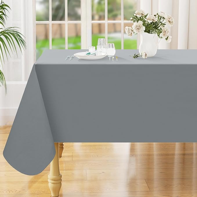 Smiry Rectangle Table Cloth 60x120 Inch, Waterproof Wipeable Vinyl Tablecloths Protector, Oil Spill Proof Plastic Table Cover for Dining, Picnic, Camping, Outdoor, Grey