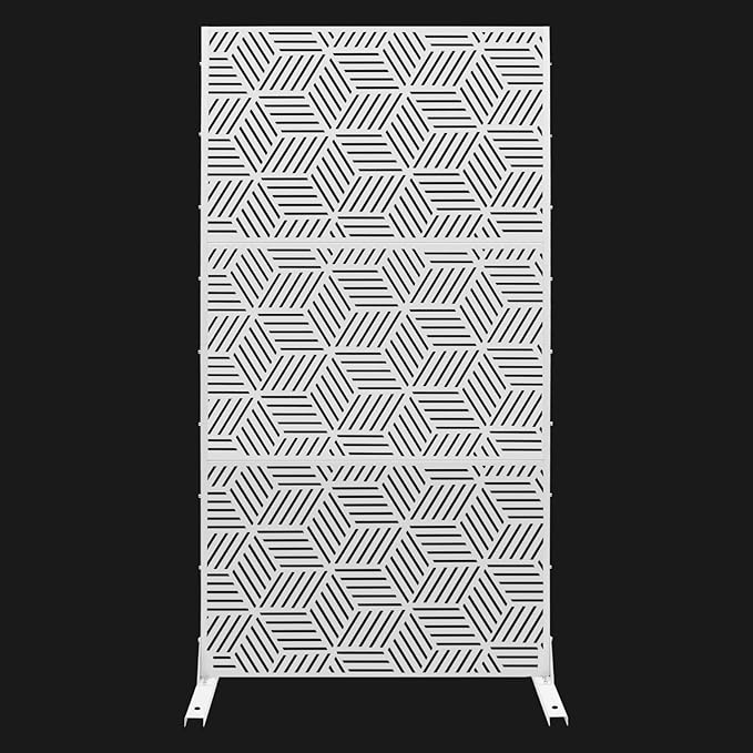 Outdoor Privacy Screen Freestanding, 36" W x 71.5" H Outdoor Decorative Screen Backyard Privacy Fence for Patio Garden Balcony Porch, White Rhombic Panels