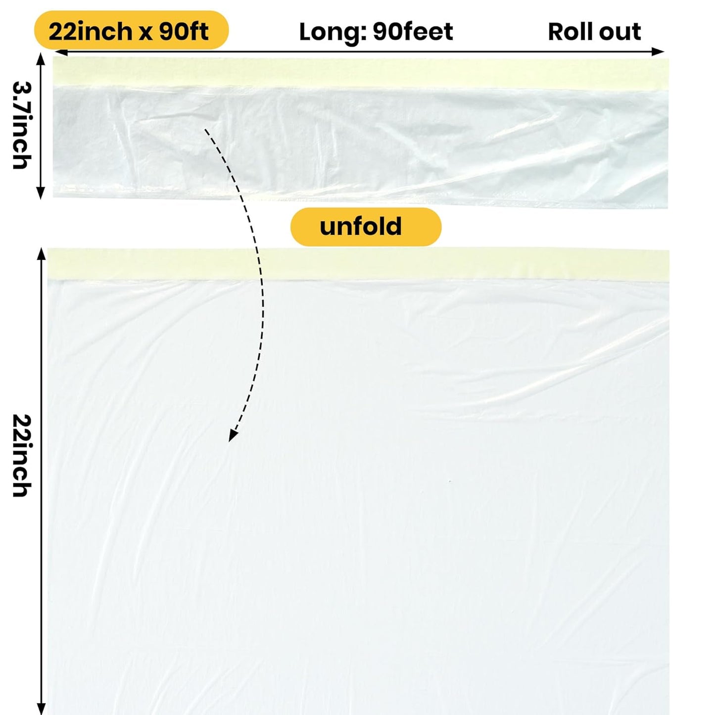 TAPEBEAR Pre-Taped Masking Film 22inch x 30yard(550mmx 27m), Plastic Cover for Painting, Tape and Drape, Plastic Sheeting for Automotive, Floor, Appliance and Furniture, 3Rolls