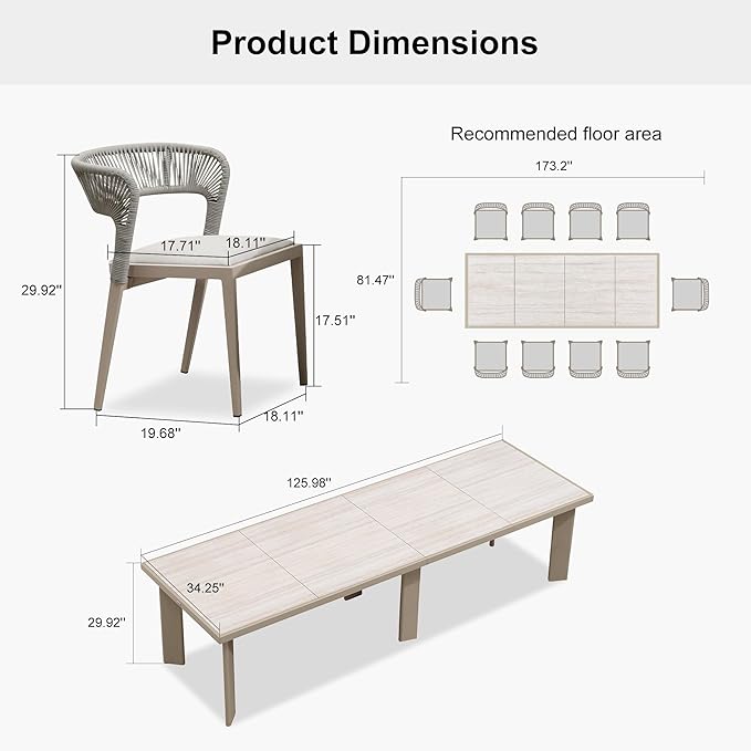 PURPLE LEAF 11 Pieces Outdoor Dining Set Patio Dining Furniture Aluminum Wicker Rattan Outdoor Dining Table and Chairs for Lawn Garden Backyard Champagne