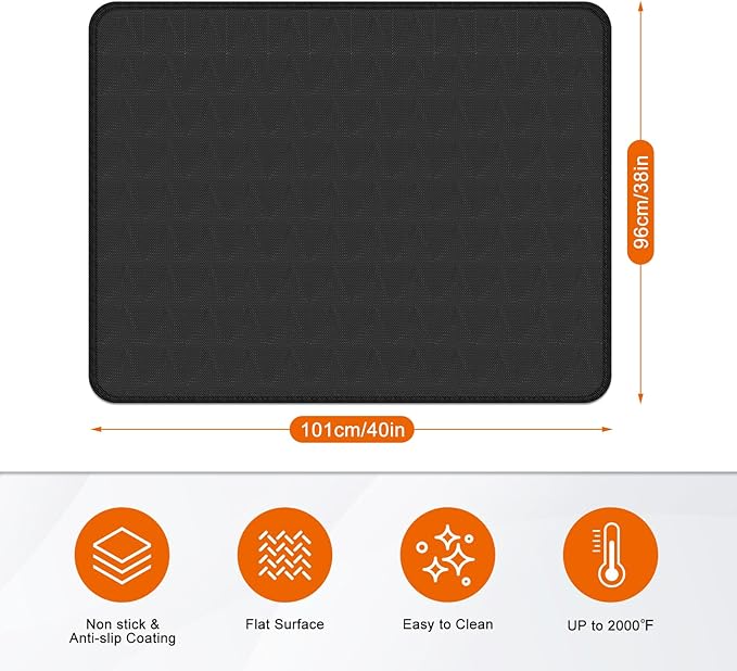 Large Under Grill Mat for Outdoor Grill,Double-Sided Fireproof Grill Pad,Indoor Fireplace/Fire Pit Mat,Oil-Proof Waterproof BBQ Protector for Decks and Patios (38"x40")