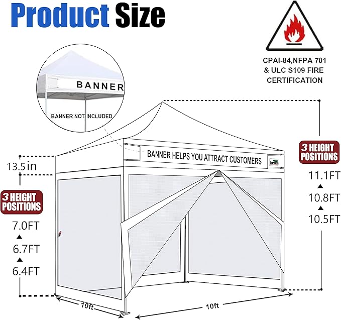 Eurmax USA 10'x10' Pop-up Canopy Tent Commercial Instant Canopies with 4 Removable Zipper End Screen Wall kit and Roller Bag, Bonus 4 SandBags(Gray)