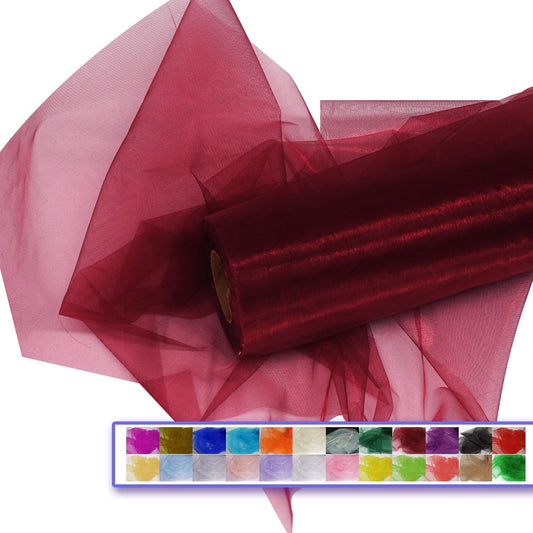 Organza Tulle Fabric Rolls, Crystal Organza 12" by 50 Yards (150 ft) Sheer Nylon Silky Shiny Netting Spool Bolt for DIY Craft Table Runner Wedding Baby Shower Party Decor (Burgundy)