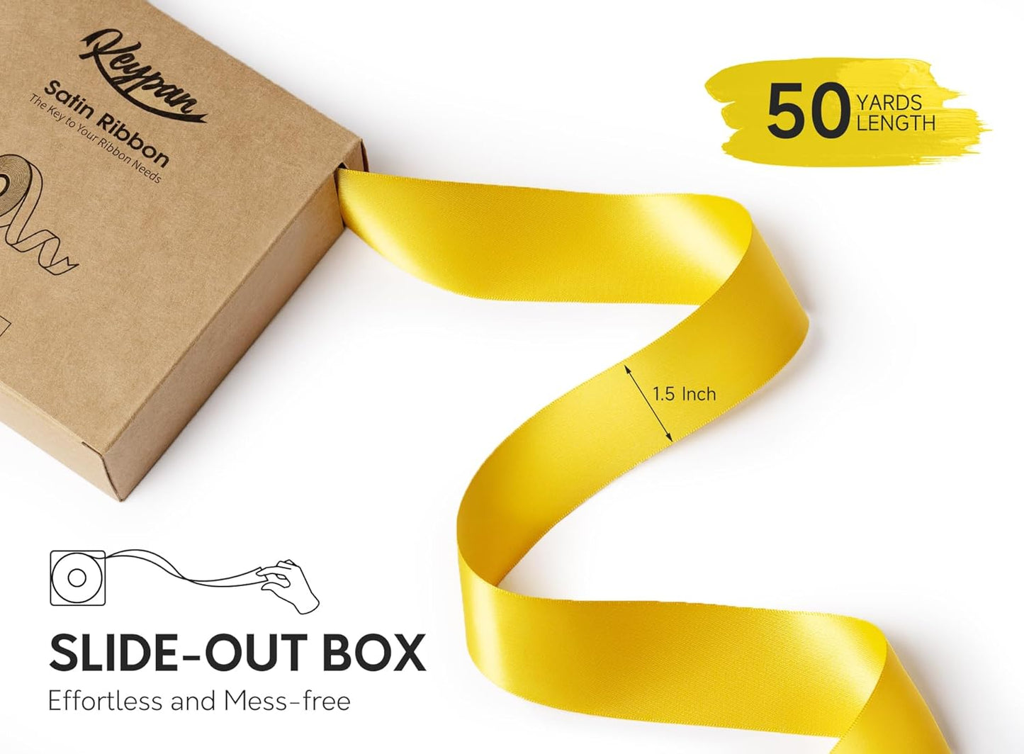 Yellow Ribbon 1-1/2 Inch x 50 Yards Double-Faced Satin Ribbons for Crafts Gift Wrapping Flower Bouquet Wedding Paper Holiday Decorating