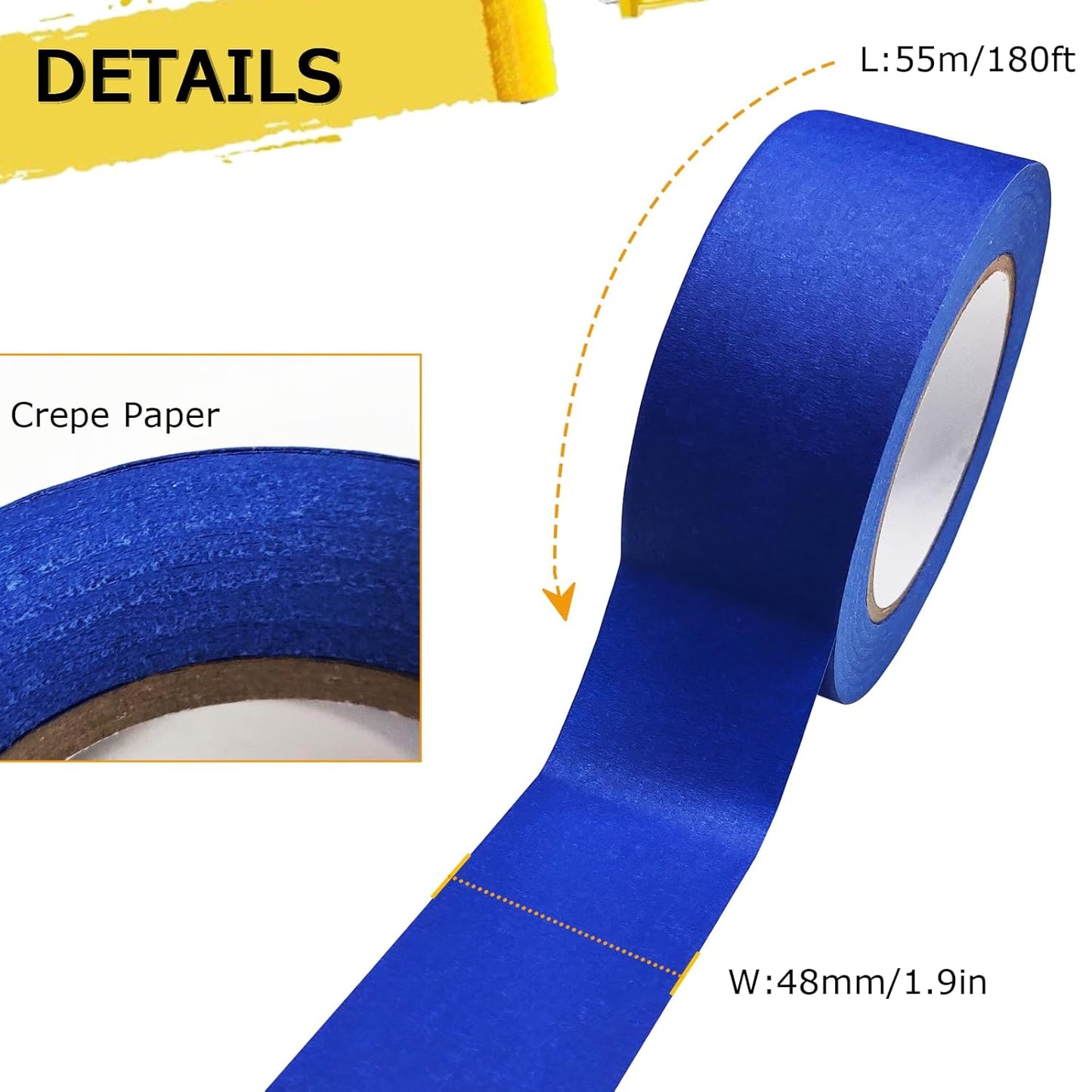Premium Blue Painters Tape, Masking Master Tape, Paint Tape for Multi-Purpose, Painting, Painter's, DIY Crafts Arts (1.88in, 60.1yd x 3 Rolls = 180.3yd) Decoration Labeling No Residue, Easy Removal