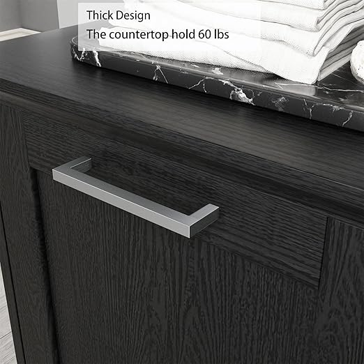 OLD CAPTAIN Wooden Tilt Out Trash Cabinet, Wooden Kitchen Garbage Can Free Standing Holder, Black Finish
