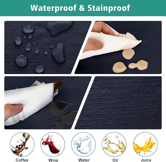 LUSHVIDA 2 Packs Vinyl Card Tablecloth with Flannel Backing 48x48 inch - Waterproof Plastic Picnic Table Cover for Square Folding Table Cloth with Elastic Corners, Navy Blue