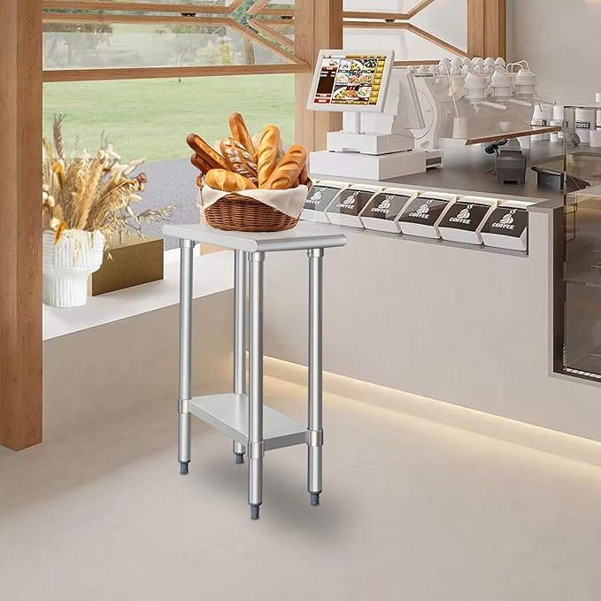 HARDURA Stainless Steel Table 24X12 Inches with Undershelf and Galvanized Legs NSF Heavy Duty Commercial Prep Work Table for Restaurant Kitchen Home and Hotel