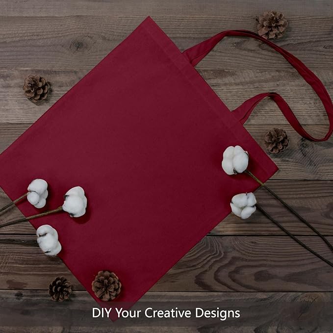 TOPDesign 6-Pack Economical 16"x15" Burgundy Cotton Tote Bags, Lightweight Medium Reusable Grocery Shopping Cloth Bags, Suitable for DIY, Advertising, Promotion, Gift, Activity