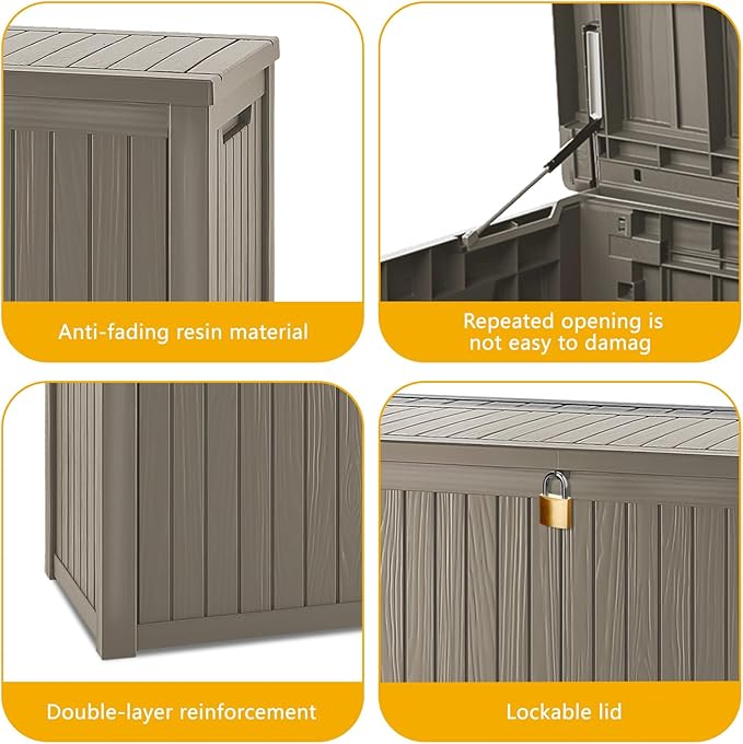 150 Gallon Deck Box, Resin Outdoor Indoor Waterproof Storage Box, Lockable Storage Box With Handle for Patio Furnitures - Garden Tools - Swimming Pool Tools UV-Resistant, Grey