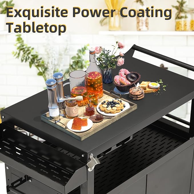 Outdoor Grill Prep Table Storage Cabinets Rolling Bar Grill Cart with Wheels for Blackstone 17/20/22 Inch Griddles Stand, Movable Kitchen Island for Patio, Outdoors, Bar, Outside, Poolside