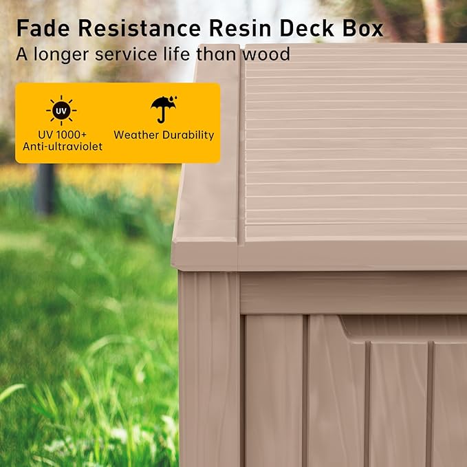 DRATO 200 Gallon Deck Box, Waterproof Resin Large Outdoor Storgae Box for Patio Furniture, Patio Cushions, Gardening Tools, Pool Supplies, Lockable（Gray，200 Gallon）