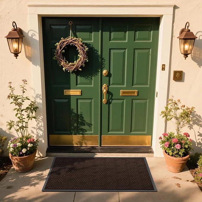 Yimobra Large Door Mat 47x32, All-Weather Waterproof Outdoor Mats for Front Door, Non Slip Rubber Doormat for Patio Proch Outside Entryway Indoor, Brown