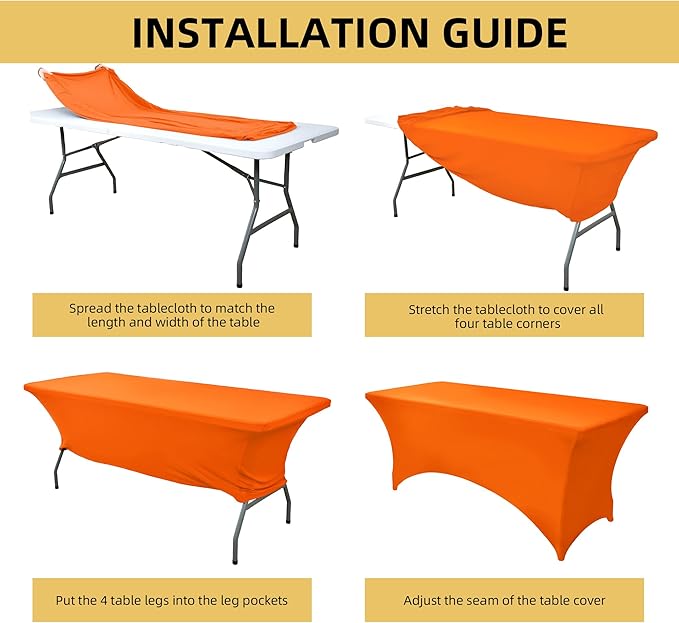 6-Pack 6ft Spandex Table Covers for Rectangle Standard Folding Tables - Wrinkle Resistant Stretch Tablecloths - Ultimate Fitted Table Protector for Parties, Trade Shows, Wedding