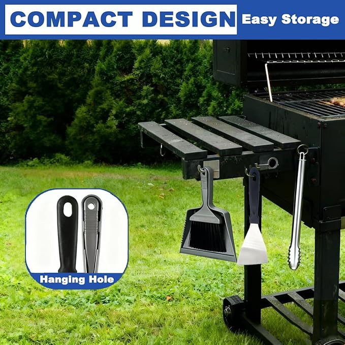 All-in-One Ash Cleanup Kit for Pellet Grills | 3-Piece Set Includes Large Ash Scoop, Soft Bristle Brush & Scraper to Easily Remove Ash & Debris | Simplify Your Grill Maintenance (Grey & Black)