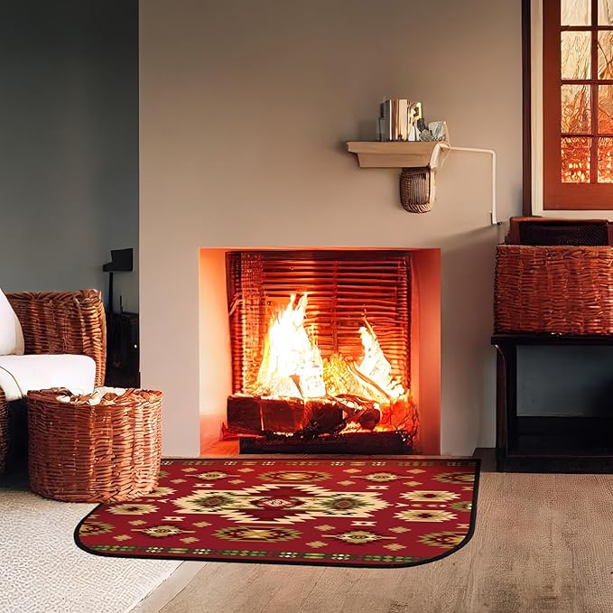 Demissle Cabin Fireplace Hearth Rug Fireplace Mats Cabin Southwestern Fireproof Rug Fire Resistant Mat for Wood Stove Floor for Kitchen Indoor Outdoor(24 x 36 Inch,Elegant)