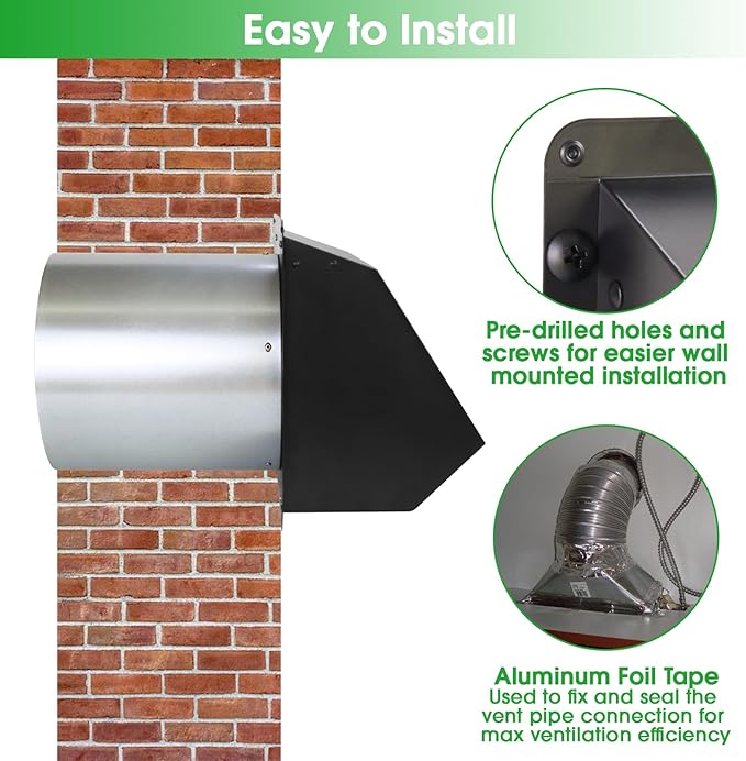 12 Inch Wall Vent Hood Exhaust Vent Cover Cap Outdoor Hooded Wall Vent with Screen and Damper for HVAC Duct Dryer Range Hood Industrial Facilities Ventilation and Air Exhaust,Galvanized Steel,Black