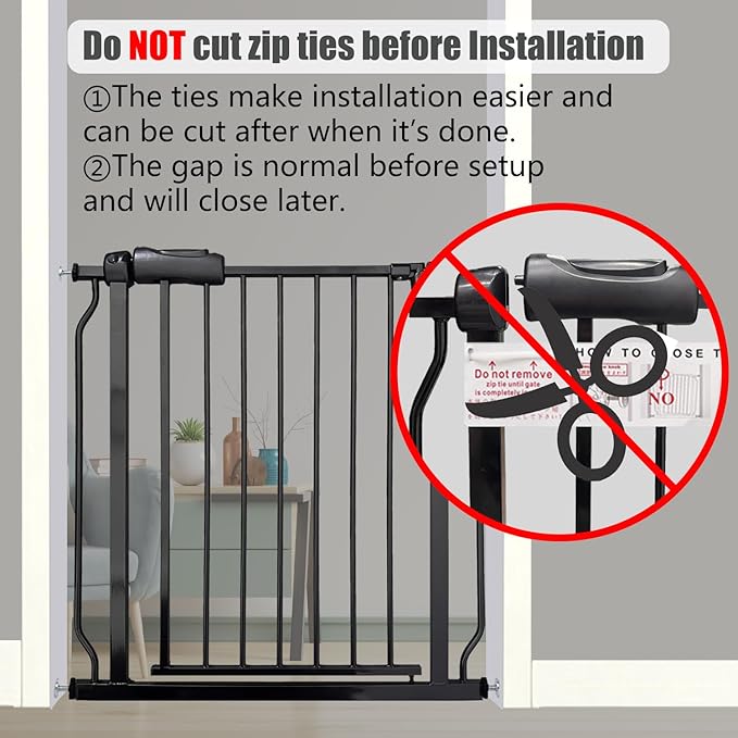 Walk Through Baby & Dog Gate 34-38.5 Inch, Auto Close, Tension Mounted Indoor Safety Gate for Stairs & Doorways - Black Metal, 30 Inch Tall