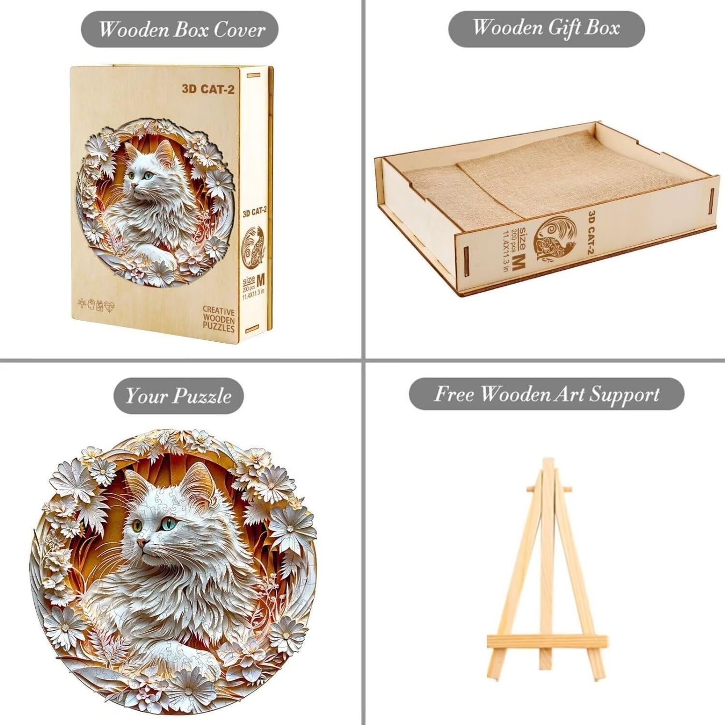 Wooden Puzzles Adults, 3D Cute Cat Wooden Puzzles 100 Pieces, Unique Animal Shaped Wood Challenging Jigsaw Puzzles Gifts for Adults, 8.5x8.5in