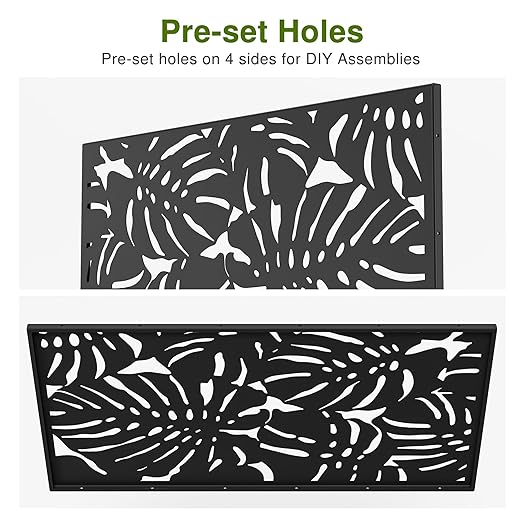 Casaphoria 72" H x 47" W Metal Outdoor Privacy Screen, Freestanding Decorative Divider for Patio, Deck, Balcony, and Garden with Stable Base, Black-Summer