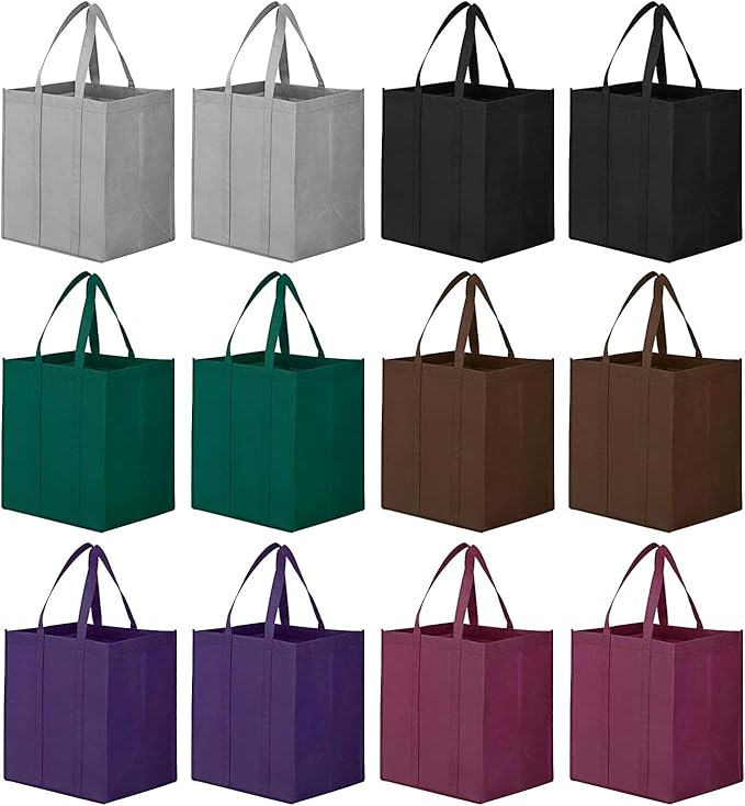WISELIFE Reusable Grocery Shopping Bags 10 Pack Large Foldable Tote Bags Bulk Eco Produce Bags with Long Handle