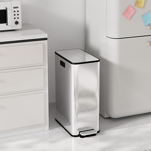 Garvee Kitchen Dual Trash Can, 15 gal Large Recycling Bin Garbage Can with Butterfly Lid, Fingerprint Resistant Stainless Steel Trash Bin for Kitchen, Living Room, Office (2 x 28 L)