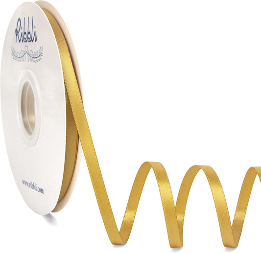 Ribbli Gold Satin Ribbon,Double Faced Satin 1/4 inch x Continuous 50 Yards,Gold Ribbon Use for Bows Bouquet,Gift Wrapping,Wedding Decoration,Floral Arrangement