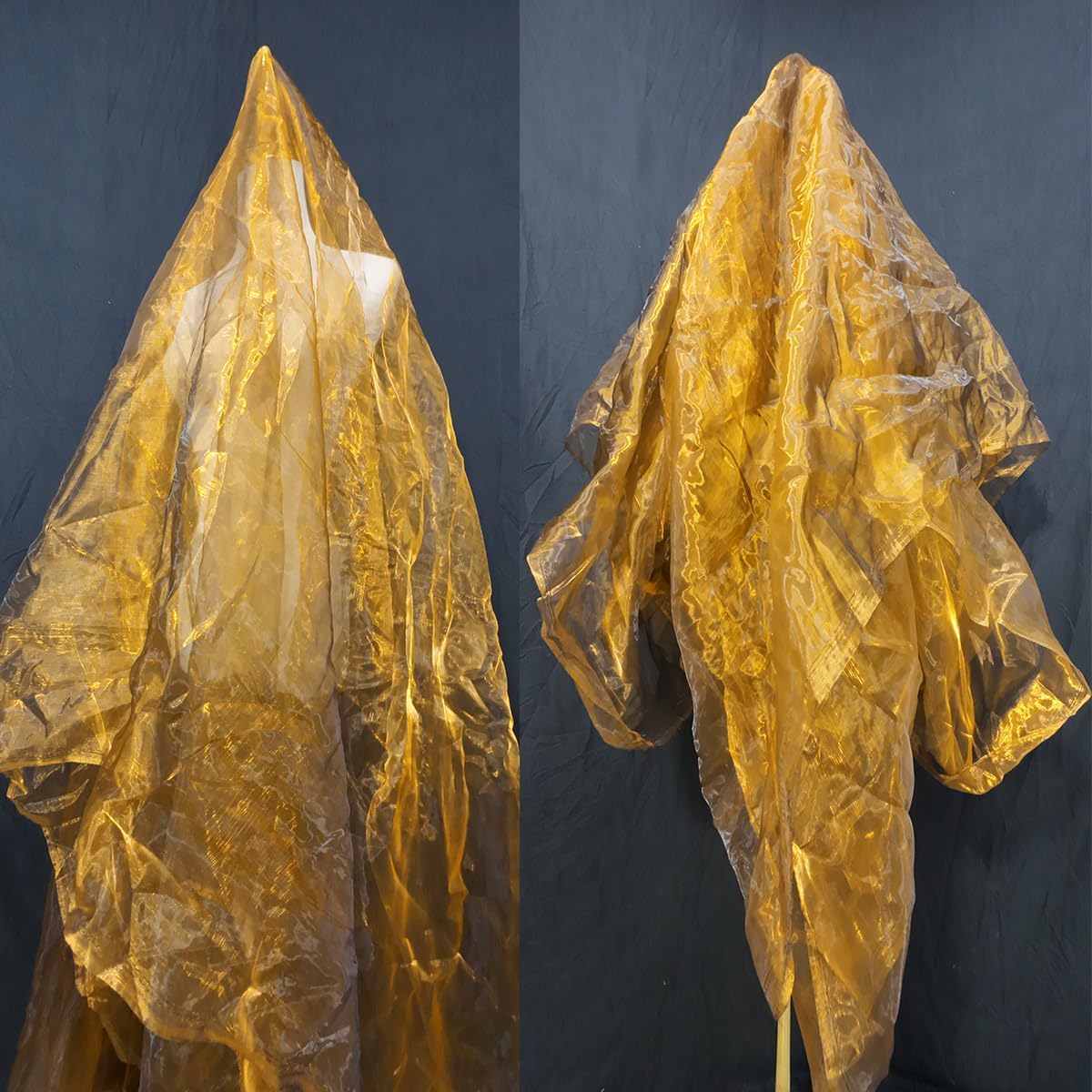 Two-Tone Iridescent Holographic Organza Fabric - 5.5 Yards | Lightweight Sheer Gauze Voile Tulle | for Dresses, Party Decor, DIY Crafts, Shiny Backdrops(Dull Gold)