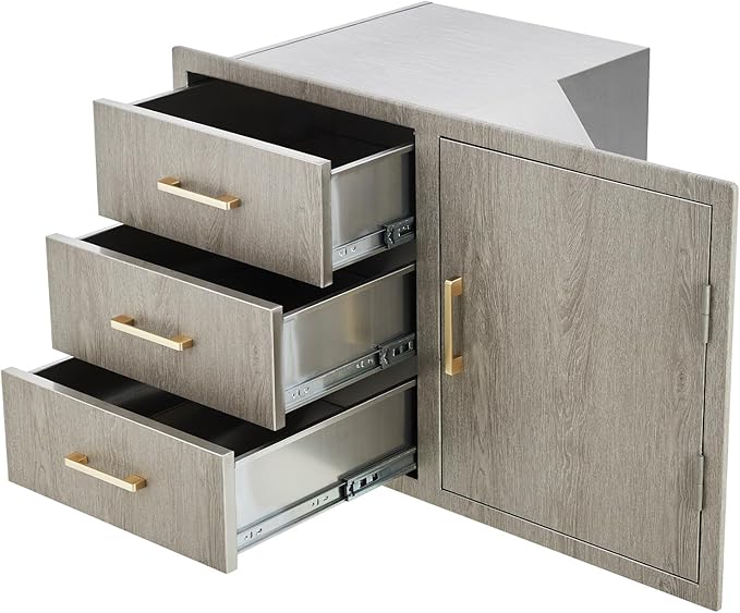 Stainless Steel Outdoor Kitchen Door Drawer Combo 38.2" W x 20.5" H x 22.6" D - Triple Drawers & Access Door, Propane Storage & Adjustable Garbage Ring, Weather-Resistant Flush Mount
