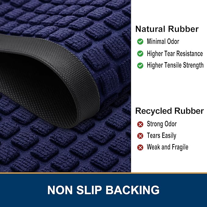 Smiry Front Door Mat Outside Entrance, Heavy Duty Natural Rubber Doormat, Non Slip, Trap Dirt and Moisture, Easy Clean, Low Profile Welcome Floor Mats for Indoor Outdoor Entry, 70x46.5 Inch, Navy Blue